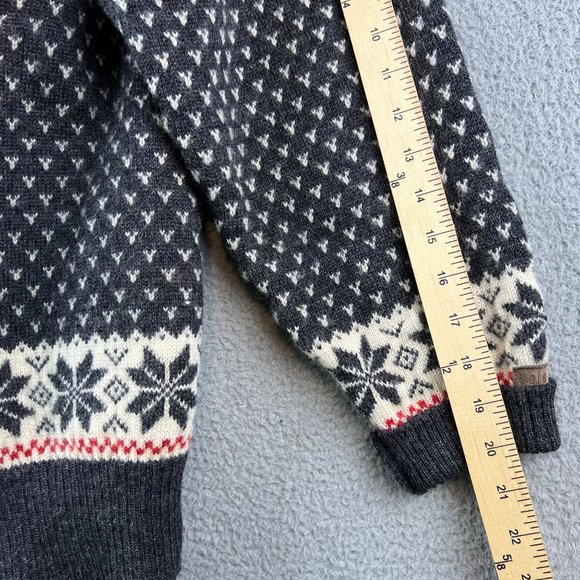 Dale of Norway Wool Cardigan Sweater Gray Red Elk Reindeer Knit Fair Isle L - Picture 10 of 11